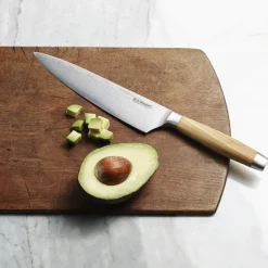 Cuchillo del Chef con mango de madera de olivo 20 cm - Acero damasco - Le Creuset + REGALO afilador