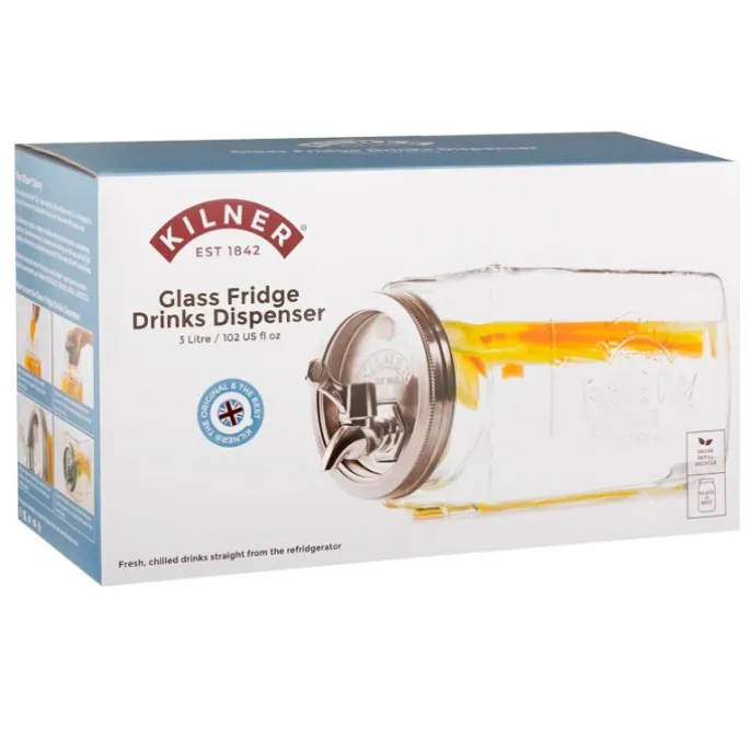 Dispensador de cristal con grifo tumbado para frigorífico 3 litros - Kilner