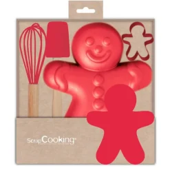 Espátula, batidor, molde y cortador muñeco de jengibre Navidad - ScrapCooking