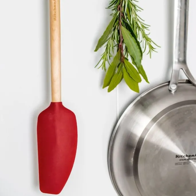 Espátula lengua larga roja mango madera 30 cm - Silicona - KitchenAid
