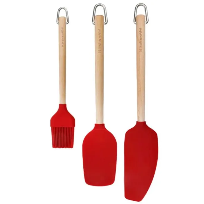 Espátulas y pincel rojos mango madera (3) - Silicona - KitchenAid
