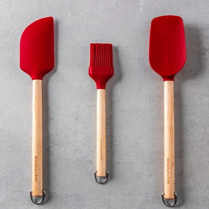 Espátulas y pincel rojos mango madera (3) - Silicona - KitchenAid