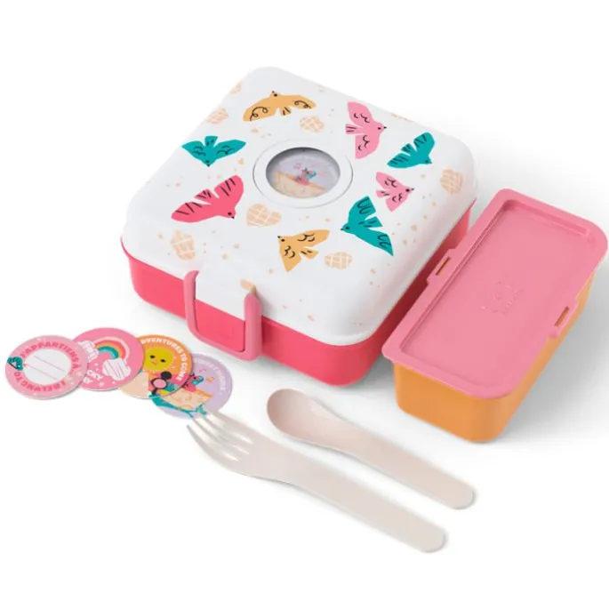 Fiambrera doble compacta rosa pájaros 850 ml - Polipropileno (sin BPA) - Monbento