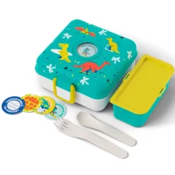 Fiambrera doble compacta verde dinosaurios 850 ml - Polipropileno (sin BPA) - Monbento