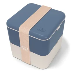Fiambrera doble ecológica azul y beis cuadrada MB Square 1,7 litros - Plástico PBT (sin BPA) - Monbento