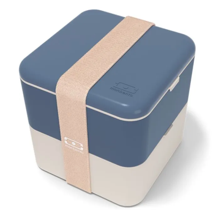 Fiambrera doble ecológica azul y beis cuadrada MB Square 1,7 litros - Plástico PBT (sin BPA) - Monbento
