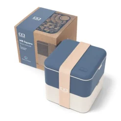 Fiambrera doble ecológica azul y beis cuadrada MB Square 1,7 litros - Plástico PBT (sin BPA) - Monbento
