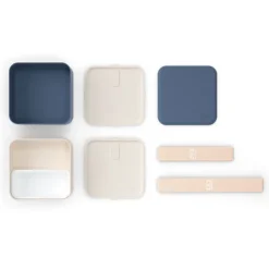 Fiambrera doble ecológica azul y beis cuadrada MB Square 1,7 litros - Plástico PBT (sin BPA) - Monbento