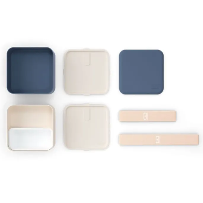 Fiambrera doble ecológica azul y beis cuadrada MB Square 1,7 litros - Plástico PBT (sin BPA) - Monbento