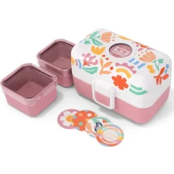 Fiambrera triple compacta rosa flores 800 ml - Polipropileno (sin BPA) - Monbento