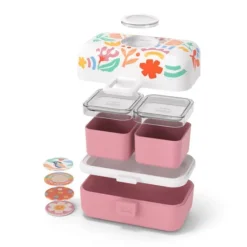 Fiambrera triple compacta rosa flores 800 ml - Polipropileno (sin BPA) - Monbento