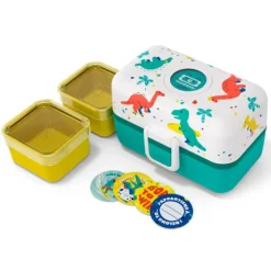 Fiambrera triple compacta verde dinosaurios 800 ml - Polipropileno (sin BPA) - Monbento