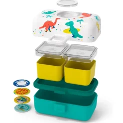 Fiambrera triple compacta verde dinosaurios 800 ml - Polipropileno (sin BPA) - Monbento