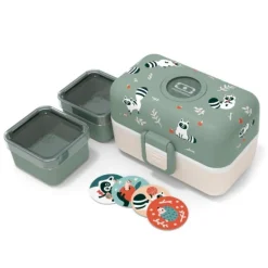 Fiambrera triple compacta verde Mapaches 800 ml - Polipropileno (sin BPA) - Monbento