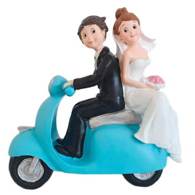 Figura Boda novios en Vespa azul 16 cm - Modecor