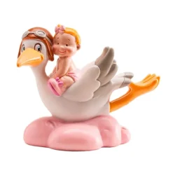 Figura cigüeña bebé niña 10 cm - Dekora
