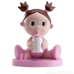 Figura niña bebé de bautizo con biberón 10 cm - Dekora