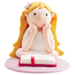 Figura niña de comunión leyendo biblia 8 cm - Dekora