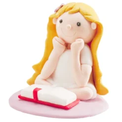 Figura niña de comunión leyendo biblia 8 cm - Dekora