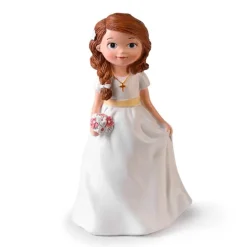 Figura niña de Comunión morena con ramo 16 cm - Modecor