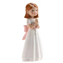 Figura niña de comunión pelo corto con rosario 15,5 cm - Dekora