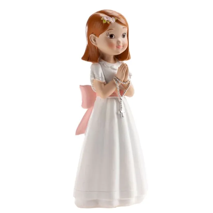 Figura niña de comunión pelo corto con rosario 15,5 cm - Dekora
