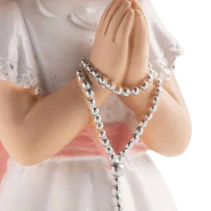 Figura niña de comunión pelo corto con rosario 15,5 cm - Dekora