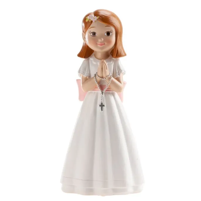 Figura niña de comunión pelo corto con rosario 15,5 cm - Dekora