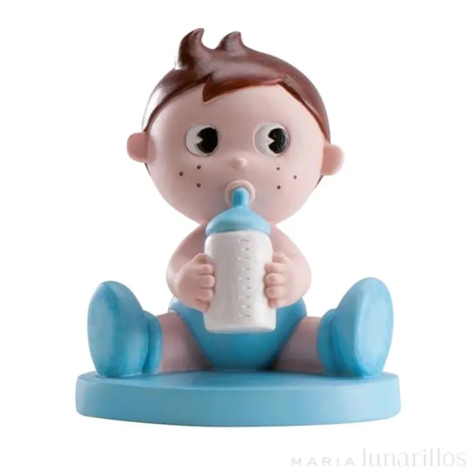 Figura niño bebé de bautizo con biberón 10 cm - Dekora