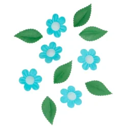 Flores azules y hojas verdes de oblea (11) - Wilton