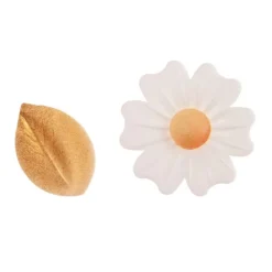 Flores blancas y hojas doradas de oblea (10) - Sin gluten - Dekora
