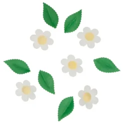 Flores blancas y hojas verdes de oblea (11) - Wilton