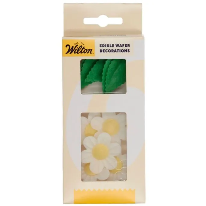 Flores blancas y hojas verdes de oblea (11) - Wilton