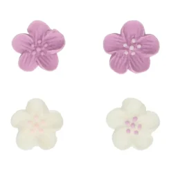 Flores de azúcar blancas y púrpuras 2,3 cm (24) - Funcakes