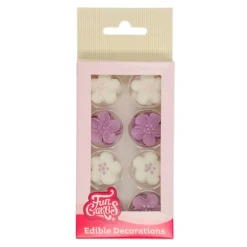 Flores de azúcar blancas y púrpuras 2,3 cm (24) - Funcakes