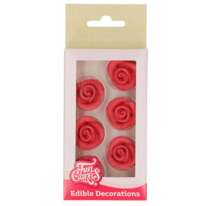 Flores de azúcar rosas rojas 2,5 cm (6) - Funcakes