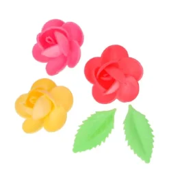 Flores de oblea Plumerias y hojas de colores 4 cm (15) - Funcakes