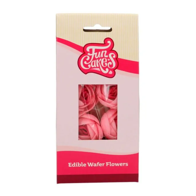 Flores de oblea Rosas de color rosa 4 cm (6) - Funcakes