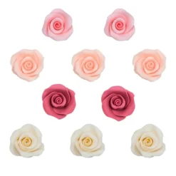Flores rosas de azúcar colores variados 5 cm (10) - Sin gluten - Dekora