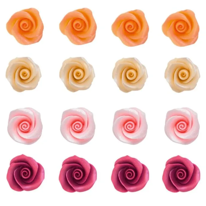 Flores rosas de azúcar colores perlados variados 4 cm (16) - Sin gluten - Dekora