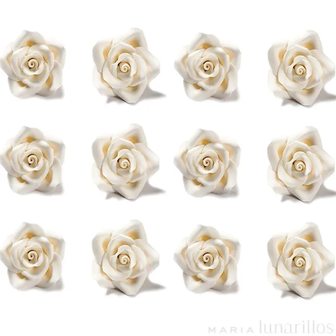 Flores Rosas grandes marfiles de azúcar 5 cm (24) - Decora