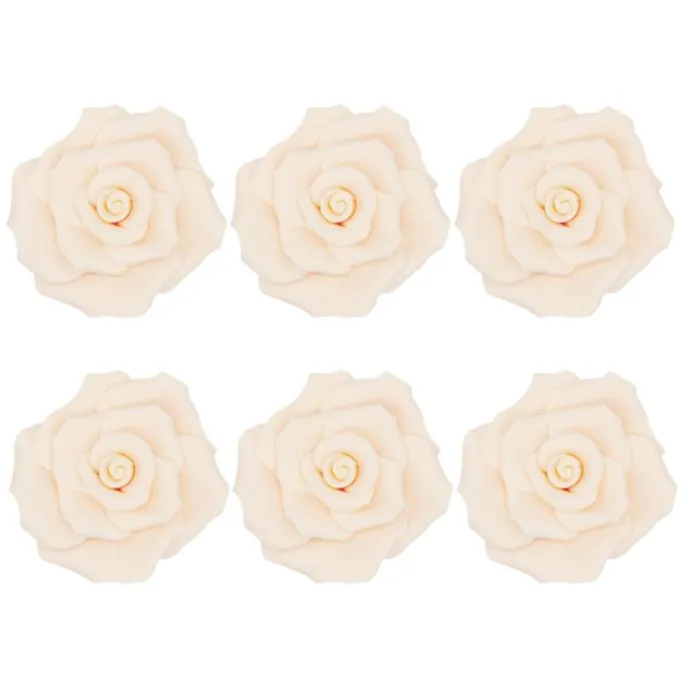 Flores rosas marfil de azúcar 7 cm (6) - Sin gluten - Dekora
