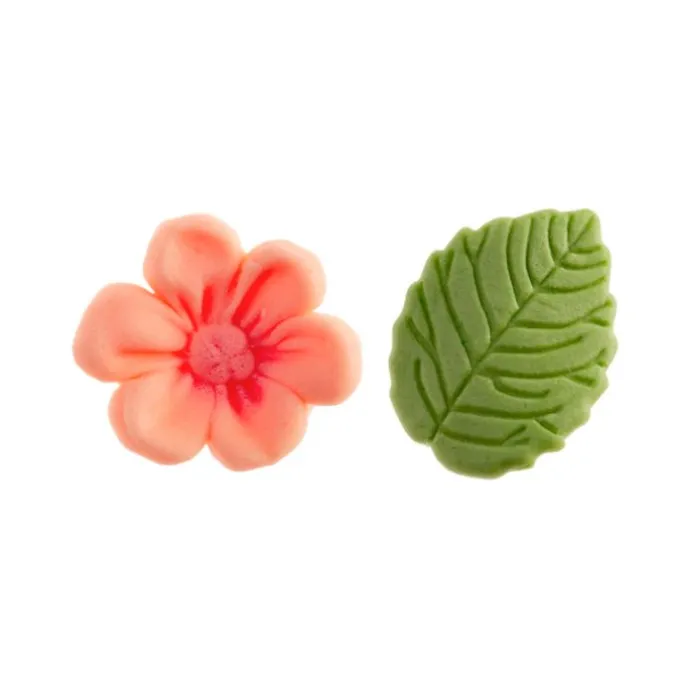 Flores rosas y hojas de azúcar (13) - Sin gluten - Dekora