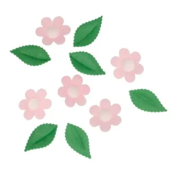 Flores rosas y hojas verdes de oblea (11) - Wilton