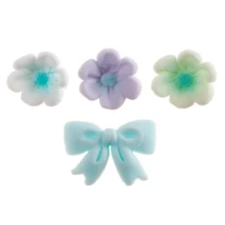 Flores y lazos azules de azúcar (10) - Sin gluten - Dekora