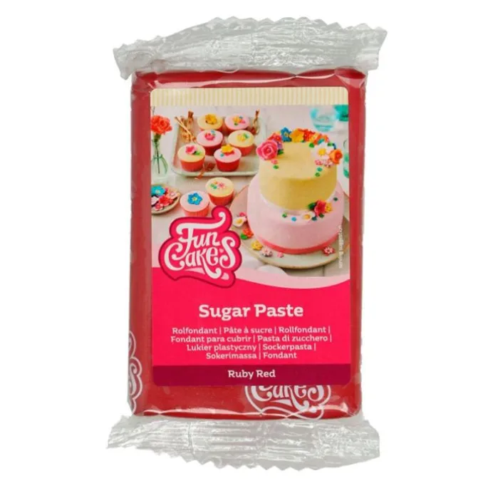 Fondant rojo rubi 250 g - Sin gluten - Funcakes