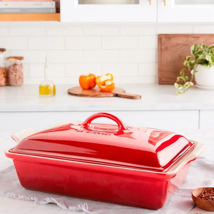 Fuente rectangular con tapa 30 cm Cereza - Cerámica de gres - Le Creuset