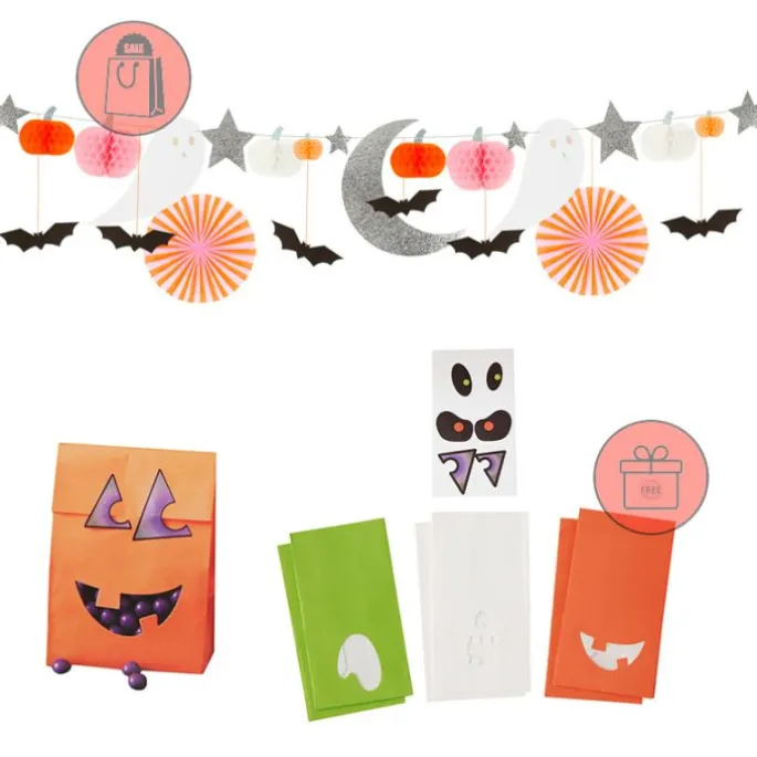 Guirnalda pompones, farolillos y figuras Halloween 2,1 m - Meri Meri + REGALO bolsas