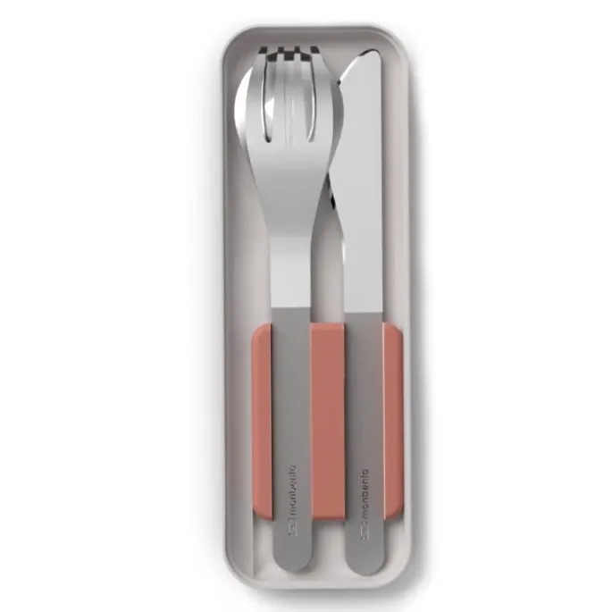 Juego 3 cubiertos con estuche rosa - Acero inoxidable - Monbento
