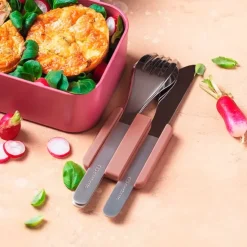 Juego 3 cubiertos con estuche rosa - Acero inoxidable - Monbento